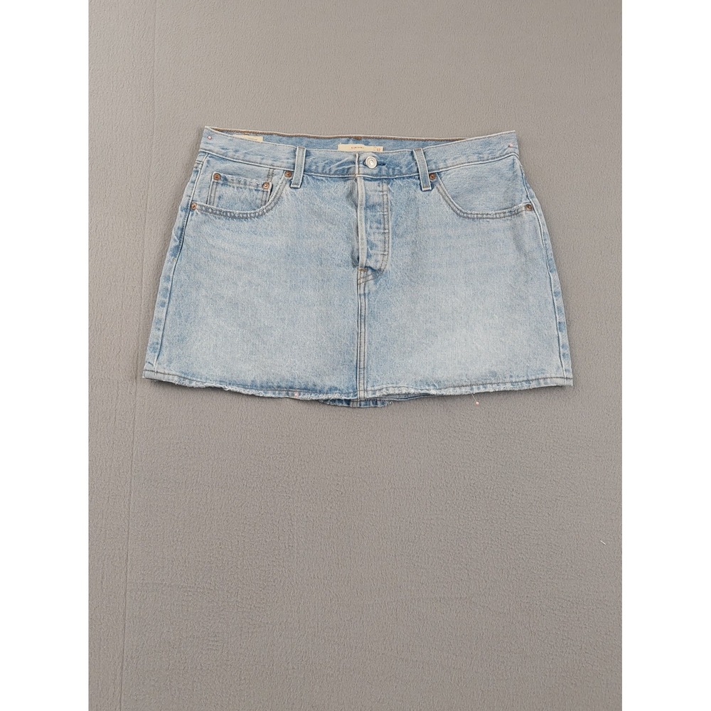 Levis Women Denim Mini Skirt 32 Light Blue Zip Button 5 Pockets Logo Casual Wear